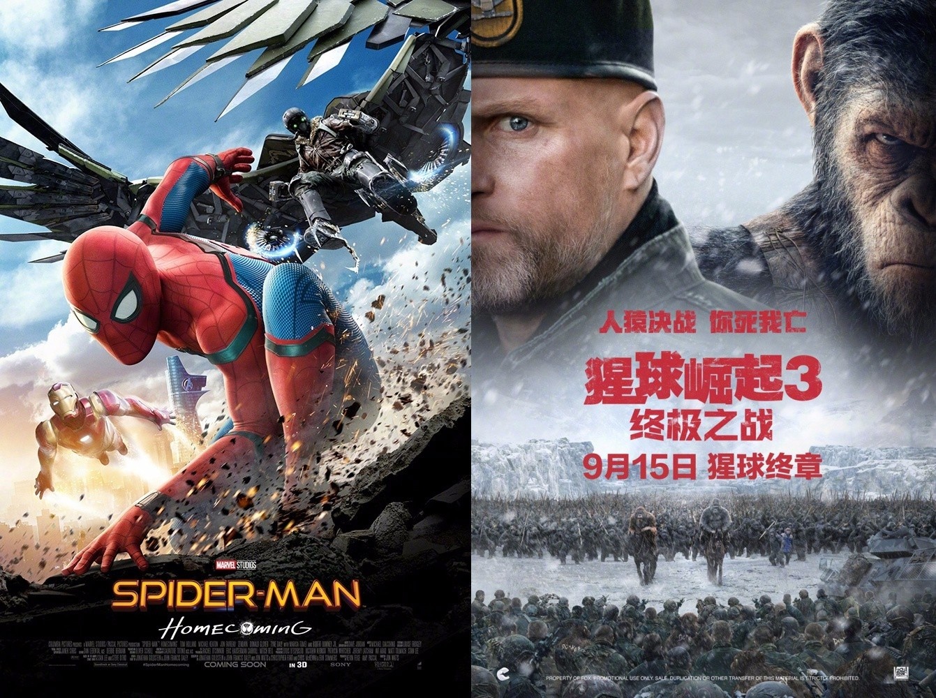 网曝《蜘蛛侠》内地定档9.8《猩球崛起3》9.15