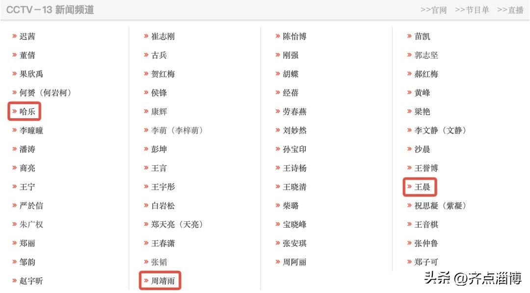 央视主持人名单，更新