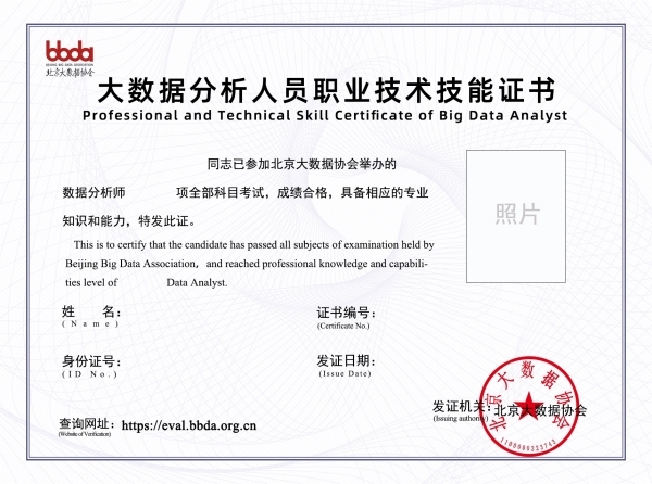 2024年北京大数据协会（BBDA）数据分析师证书考试认证报名启动
