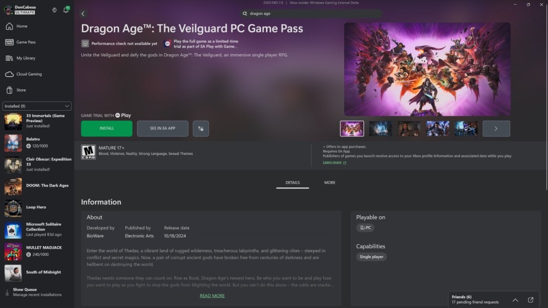 《龙腾世纪:影障守护者》现已上线Game Pass