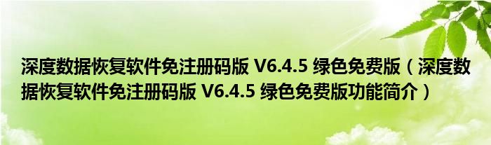 深度数据恢复软件免注册码版 V6.4.5 绿色免费版（深度数据恢复软件免注册码版 V6.4.5 绿色免费版功能简介）