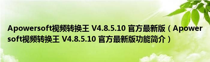 Apowersoft视频转换王 V4.8.5.10 官方最新版（Apowersoft视频转换王 V4.8.5.10 官方最新版功能简介）
