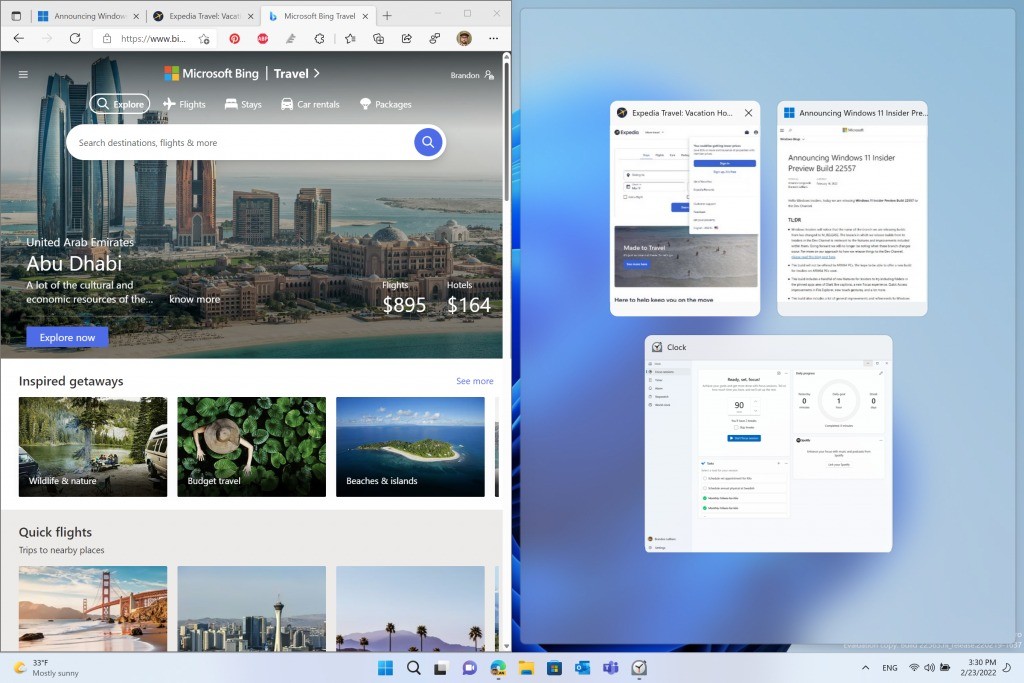 微软Edge标签页进入Windows 11 Snap Assist 浏览内容展示更直观