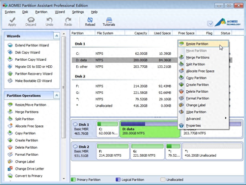 专业硬盘分区工具：AOMEI Partition Assistant Pro