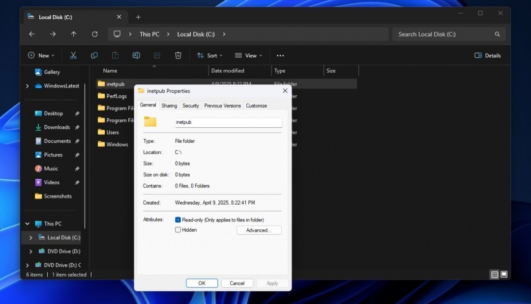 微软警告：Windows 11 用户切勿删除“inetpub”文件夹