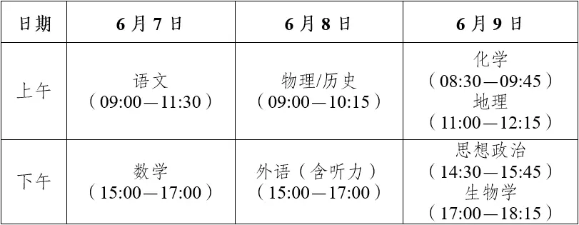 2026年全国高考时间安排表出炉(各省汇总)
