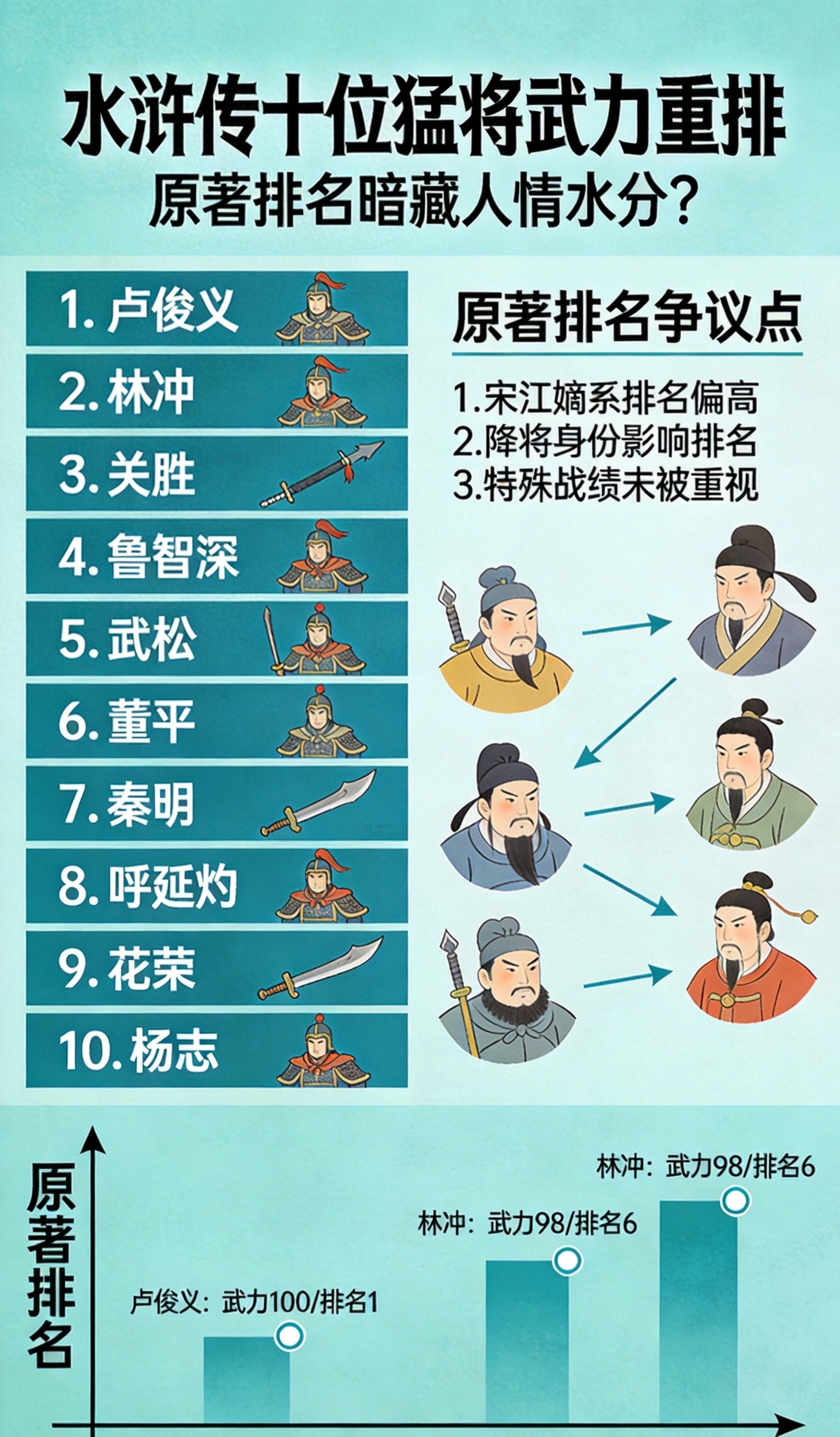 水浒传十位猛将武力排名重排,原著排名是否暗藏人情水分?