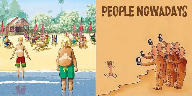 低头族的日常：20张讽刺插画戳中你的生活真相！