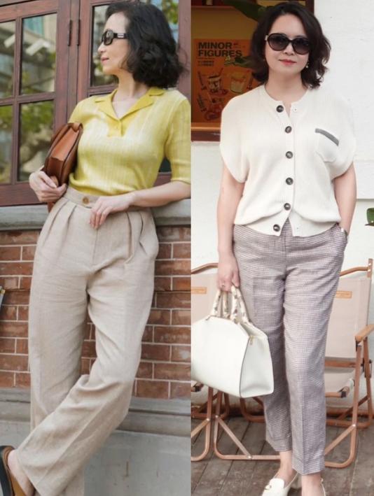 中年女人秋天就该这么穿：奶奶短衫+宽松长裤，洋气显瘦显气质