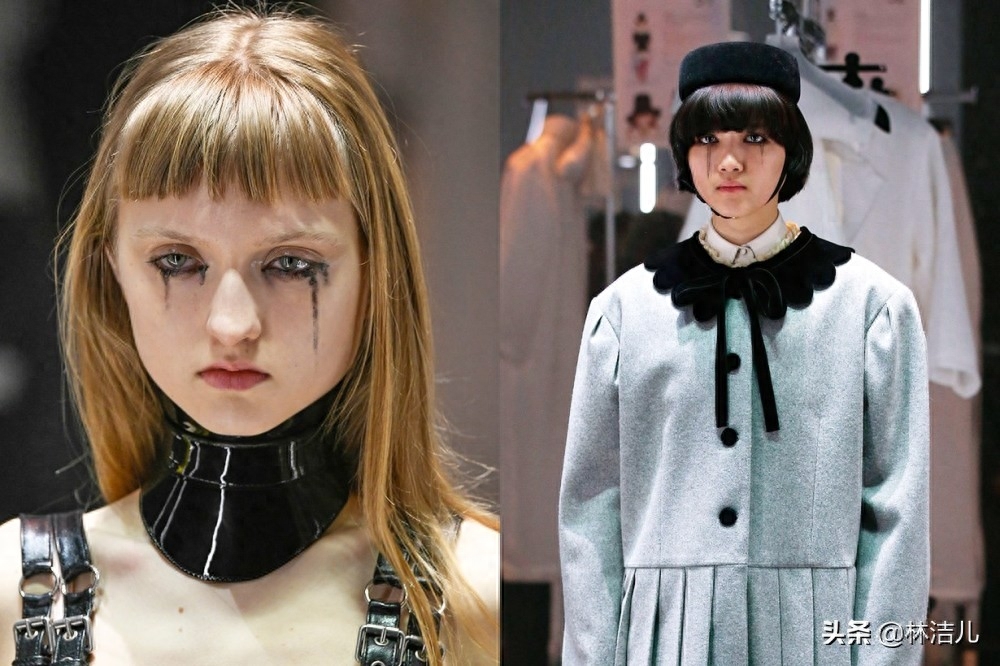 彩绘妆、黑泪痕、玛丽皇后发髻，米兰时装周上这些妆发也太浮夸了