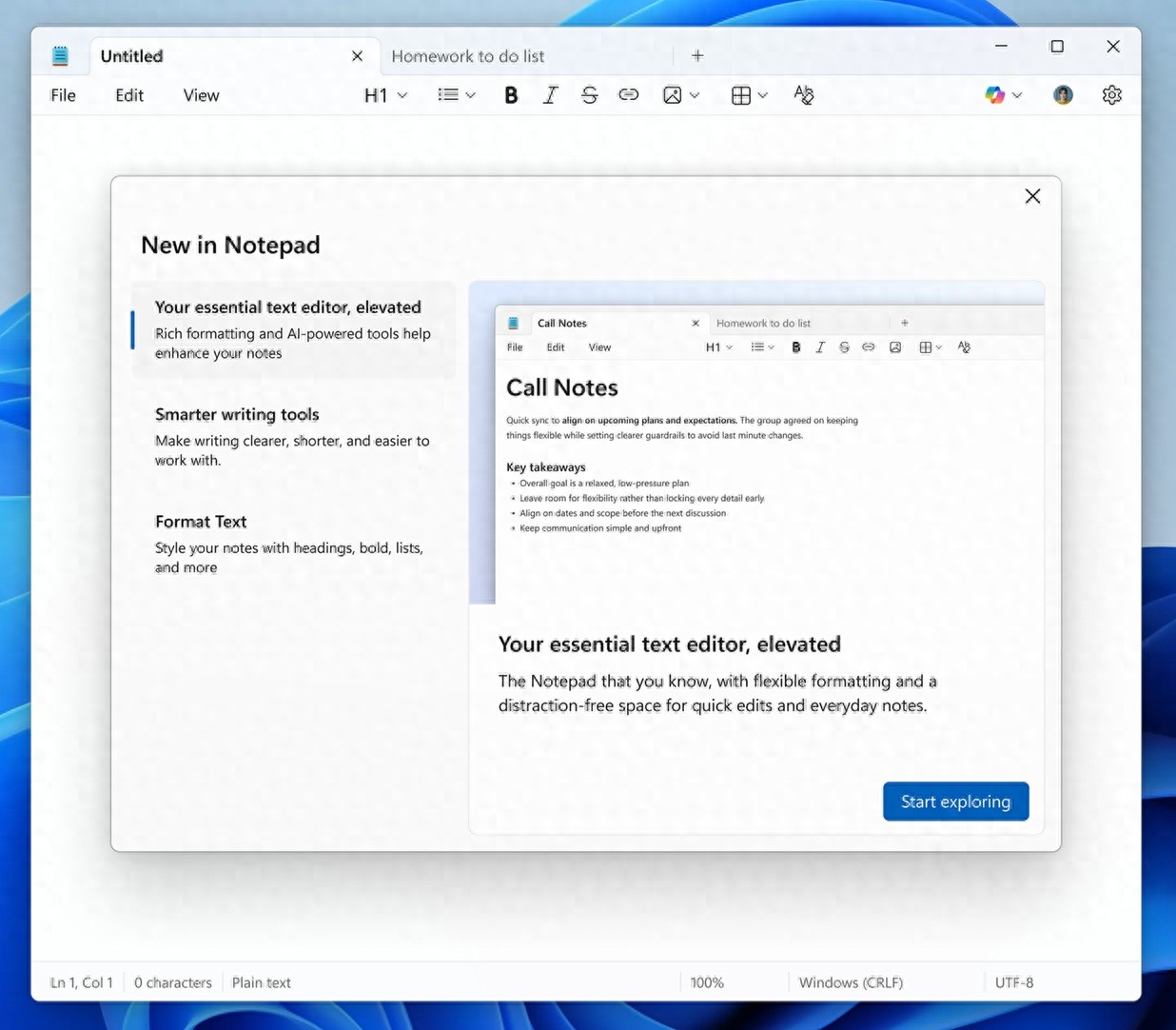 Windows 11记事本再升级 引入可选AI功能与富文本格式 ​