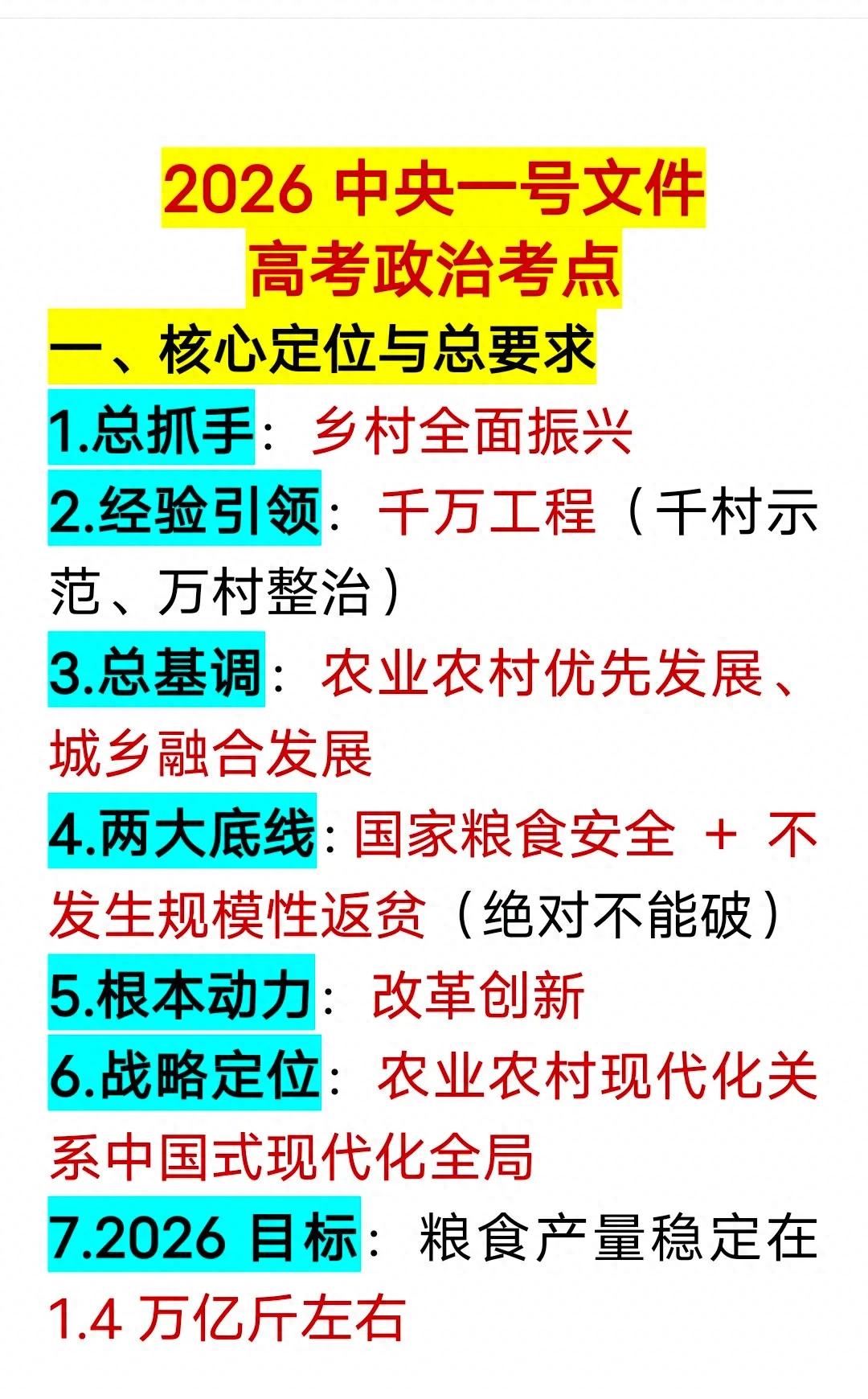 时政热点 | 2026中央一号文件考点