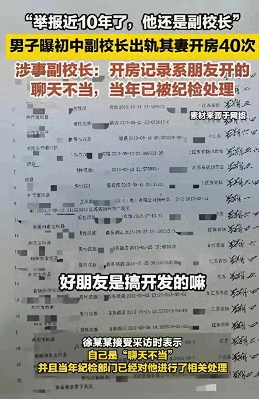 中学校长出轨人妻,半年开房40次!大尺度聊天记录流出,合照曝光