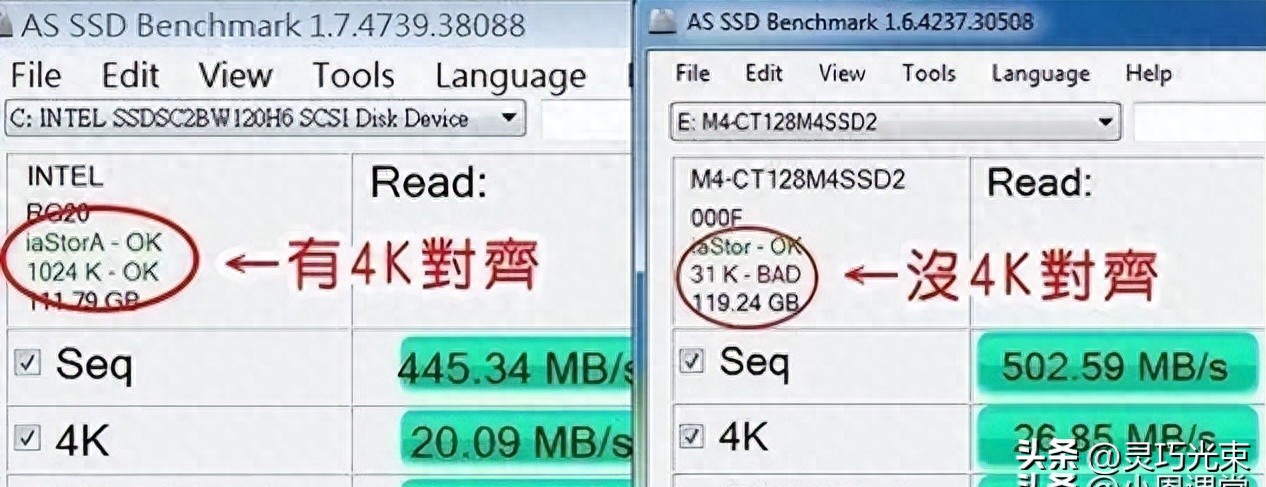 SSD固态硬盘的4K对齐是1024K，不是36K选错影响电脑速度