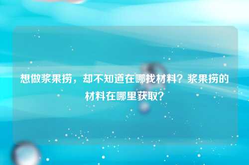 想做浆果捞，却不知道在哪找材料？浆果捞的材料在哪里获取？